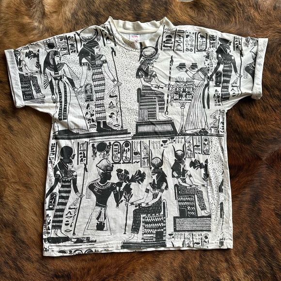 Vintage Tops - Egyptian Cotton Vintage Egypt Print T-Shirt Purchased In Cairo Unisex